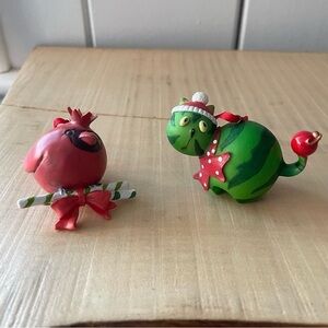 JUST IN Pomegranate Cardinal Bird Watermelon Cat Christmas Ornament 2Pc Set Rare